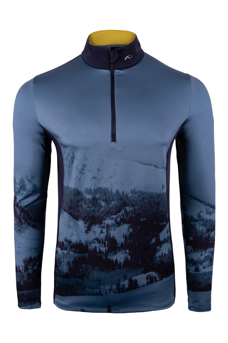 KJUS MEN'S REVEL PRINTED MIDLAYER HALF-ZIP Steel Blue/Deep Space 3 KJUS MEN'S REVEL PRINTED MIDLAYER HALF-ZIP Steel Blue/Deep Space
